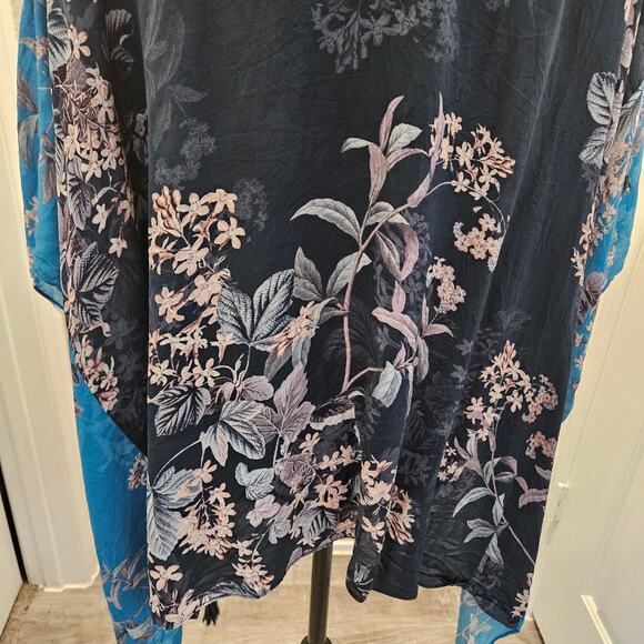 Kachel Anthropologie Jamie Kimono One Size Blue Floral Tassel Boho Resort Duster - Picture 9 of 14
